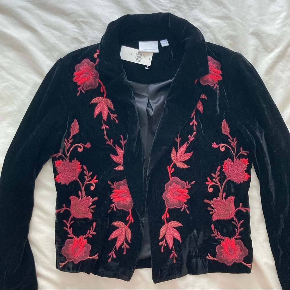 S Anthropologie Embroidered Velvet Blazer